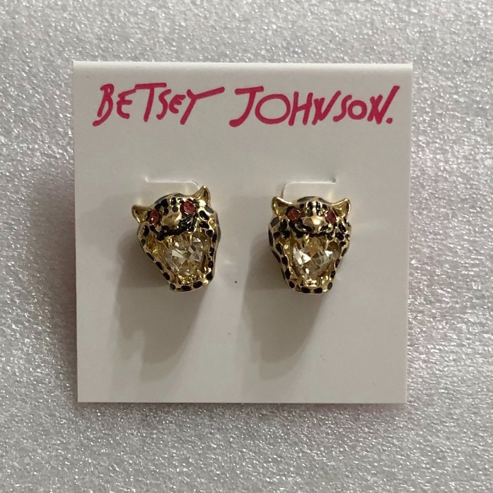 BETSEY JOHNSON Jaguar Cheetah Cubic Zirconia Stud Earrings - Picture 4 of 5